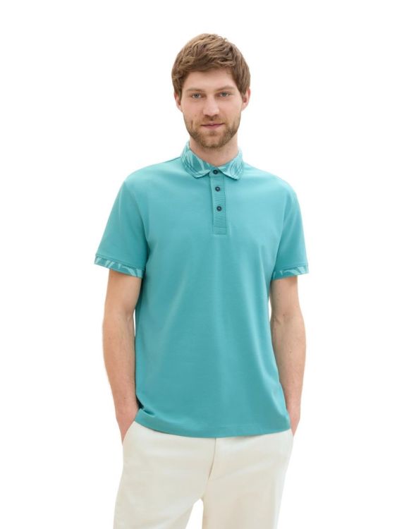 Tom Tailor Men Casual allover printed detail polo (1041839/35272 meadow teal) - WeekendMode