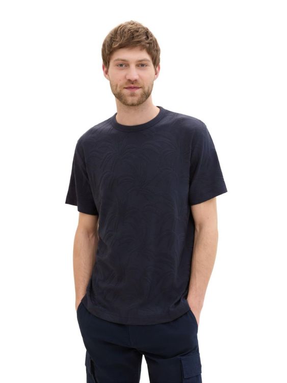Tom Tailor Men Casual jaquard t-shirt (1041833/35621 navy palm jacquard design) - WeekendMode