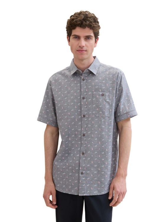 Tom Tailor Men Casual printed chambray shirt (1041376/35451 navy orange slice design) - WeekendMode