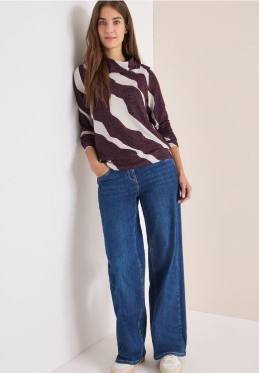 Cecil Big Collar Cosy AOP t-shirt NOS (10.324156/eggplant red) - WeekendMode