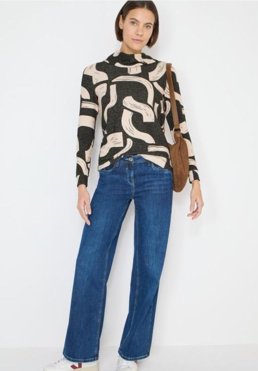 Cecil Cozy melange AOP big collar t-shirt NOS (12.324415/raw khaki) - WeekendMode