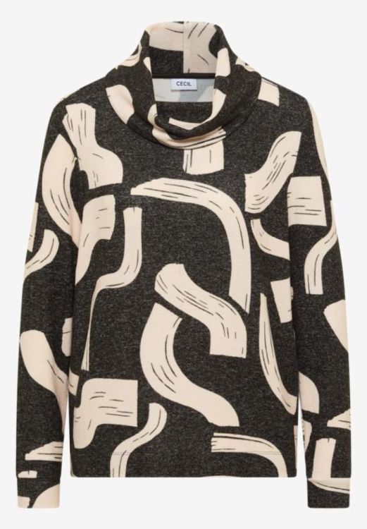 Cecil Cozy melange AOP big collar t-shirt NOS (12.324415/raw khaki) - WeekendMode