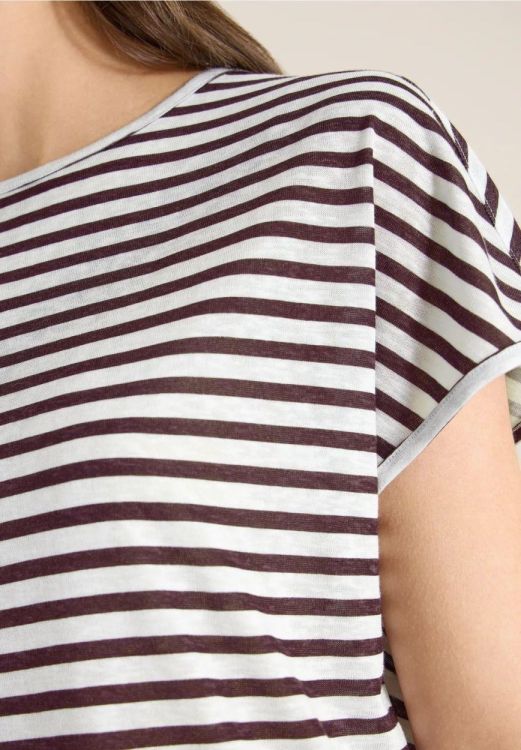 Cecil Linen Optic Two tone Stripe T-shirt (04.324460/rich burgundy) - WeekendMode