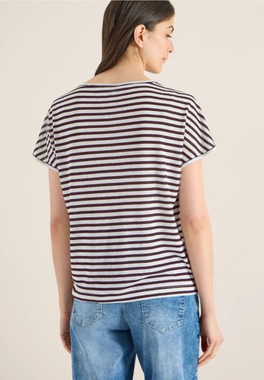 Cecil Linen Optic Two tone Stripe T-shirt (04.324460/rich burgundy) - WeekendMode