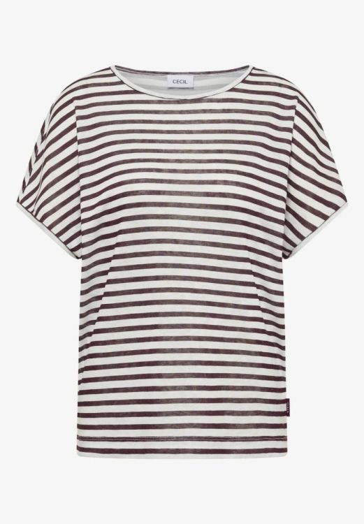 Cecil Linen Optic Two tone Stripe T-shirt (04.324460/rich burgundy) - WeekendMode