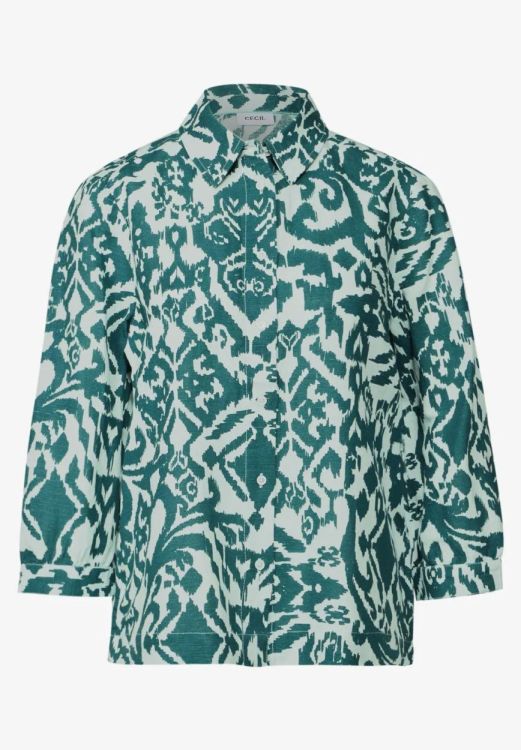 Cecil Linen Printed Short Style Blouse (04.345364/green lagoon) - WeekendMode