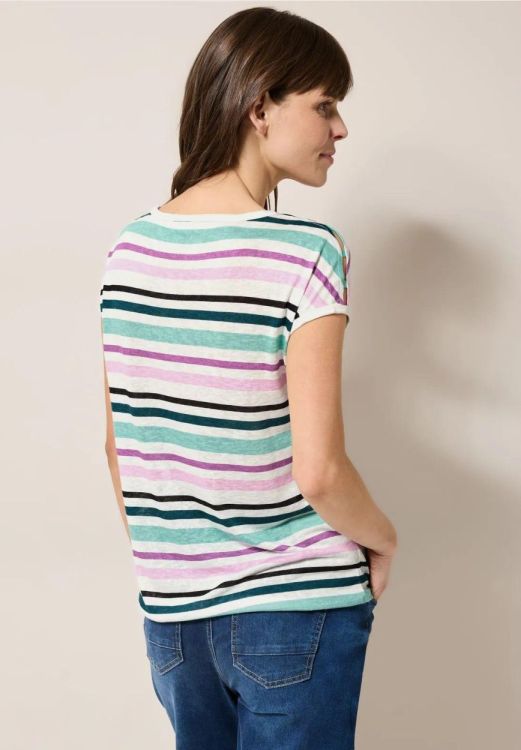 Cecil Linen Striped Shoulder T-Shirt (04.322686/agave green) - WeekendMode