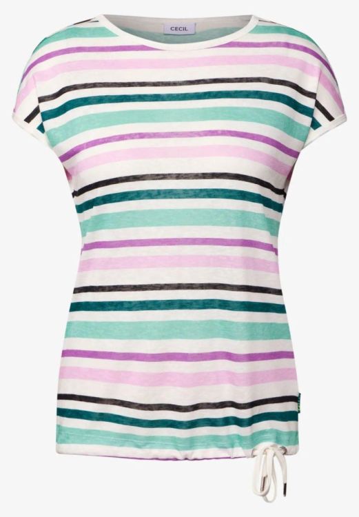 Cecil Linen Striped Shoulder T-Shirt (04.322686/agave green) - WeekendMode