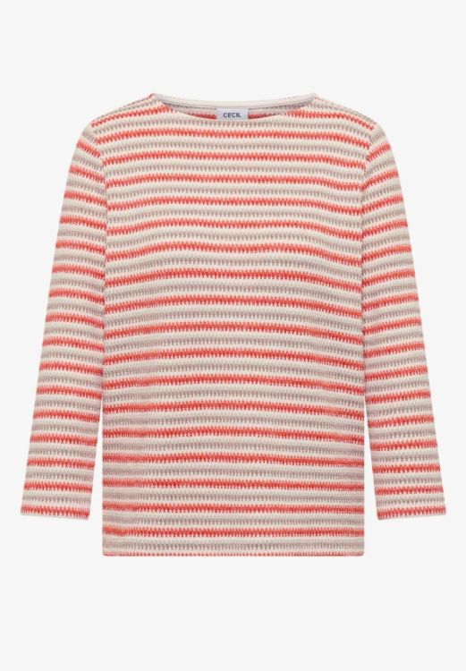 Cecil Multi Stripe Knit T-shirt (02.324668/cherry tomato orange) - WeekendMode