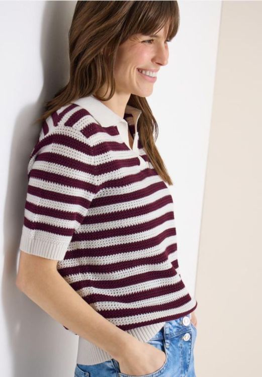 Cecil NOS mesh stripe polo (04.303840/sweet grape red) - WeekendMode