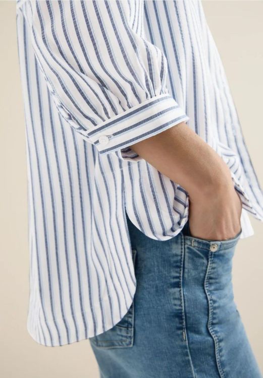 Cecil NOS Seersucker multistripe blouse (03.346420/sporty denim blue) - WeekendMode
