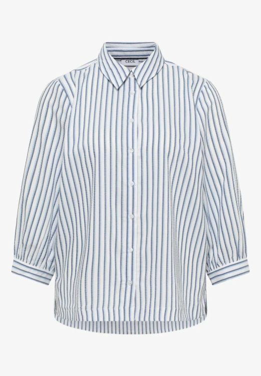 Cecil NOS Seersucker multistripe blouse (03.346420/sporty denim blue) - WeekendMode