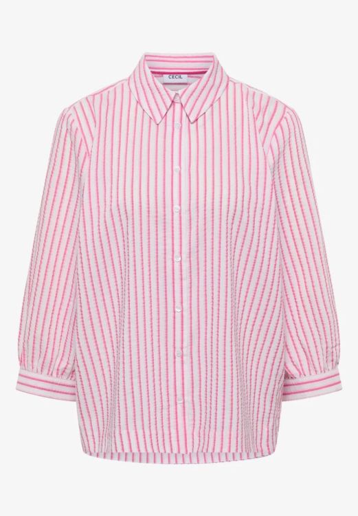 Cecil NOS Seersucker multistripe blouse (03.346420/beetroot pink) - WeekendMode