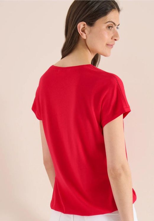 Cecil NOS solid lace shoulder t-shirt (04.325039/glazed apple red) - WeekendMode