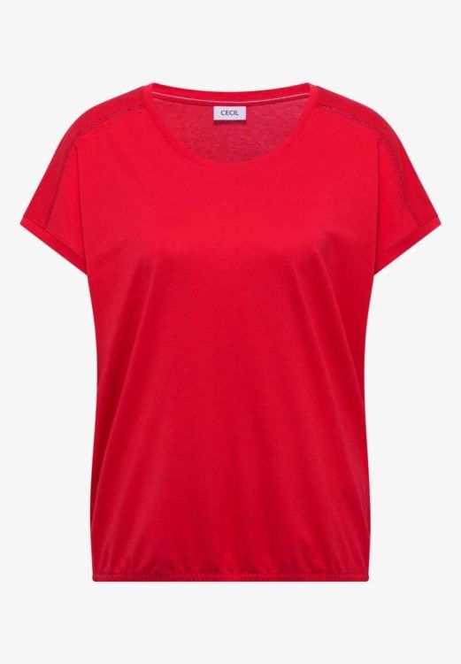 Cecil NOS solid lace shoulder t-shirt (04.325039/glazed apple red) - WeekendMode