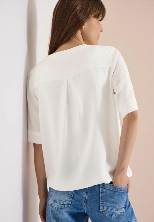 Cecil NOS solid splitneck blouse (04.346416/vanilla white) - WeekendMode