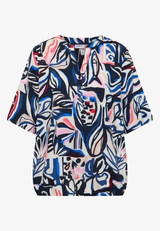 Cecil NOS splitneck print blouse (04.346525/universal blue) - WeekendMode