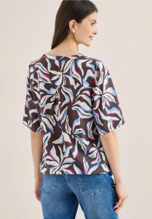 Cecil NOS splitneck print blouse (03.346452/macchiato brown) - WeekendMode