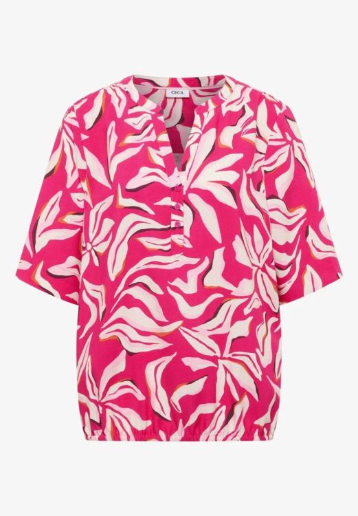 Cecil NOS splitneck print blouse (03.346452/beetroot pink) - WeekendMode