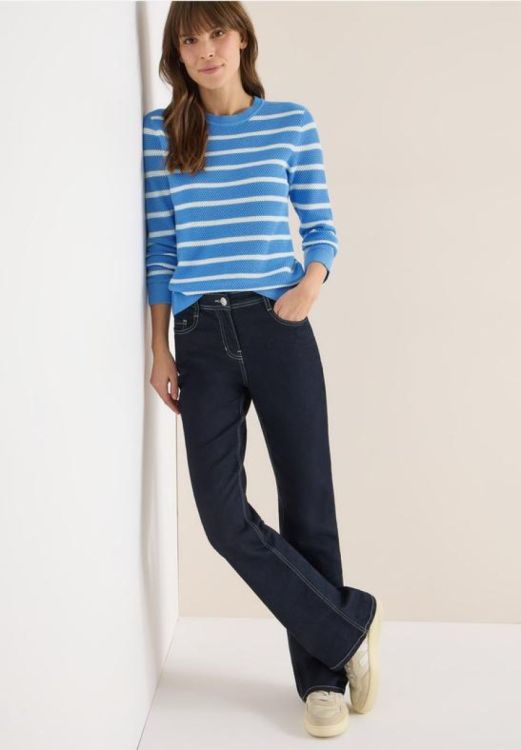 Cecil NOS Structure Stripe  Roundneck (01.303575/fountain blue) - WeekendMode