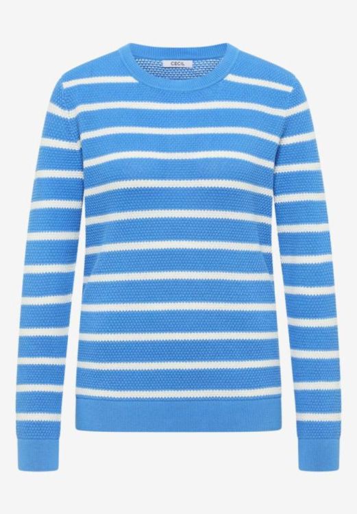 Cecil NOS Structure Stripe  Roundneck (01.303575/fountain blue) - WeekendMode