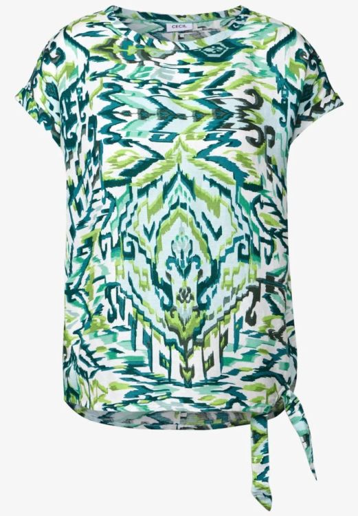 Cecil Printed Knot Blouse Linen (05.345370/green lagoon) - WeekendMode