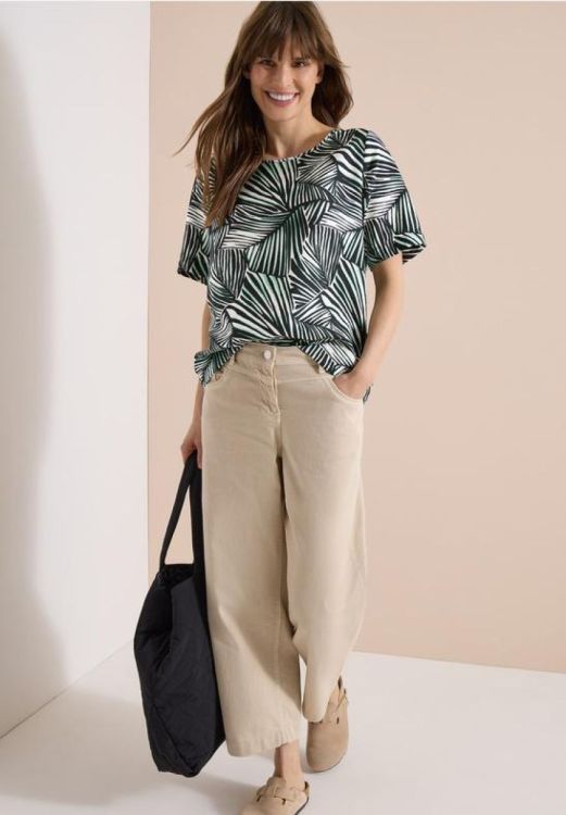 Cecil Printed roundneck blouse (05.346623/palm breeze green) - WeekendMode