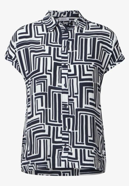 Cecil Printed Shirt Collar Blouse (04.345654/universal blue) - WeekendMode