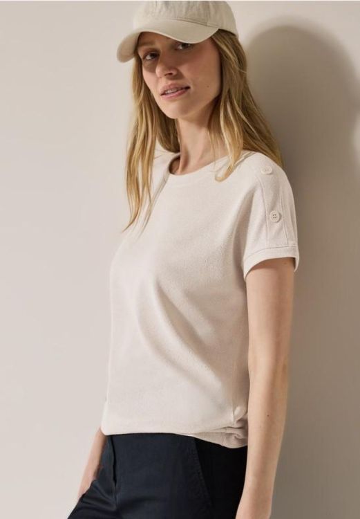 Cecil Solid Crepe Button T-Shirt NOS (04.323121/light beige) - WeekendMode