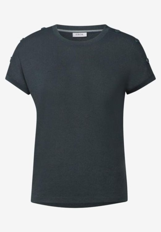 Cecil Solid Crepe Button T-Shirt NOS (04.323121/slate khaki) - WeekendMode