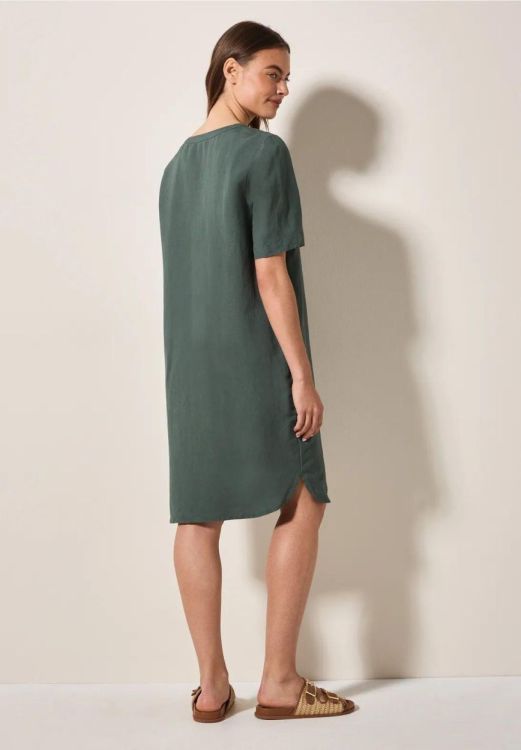Cecil Solid Split Neck Dress Linen (05.144333/balmy khaki) - WeekendMode