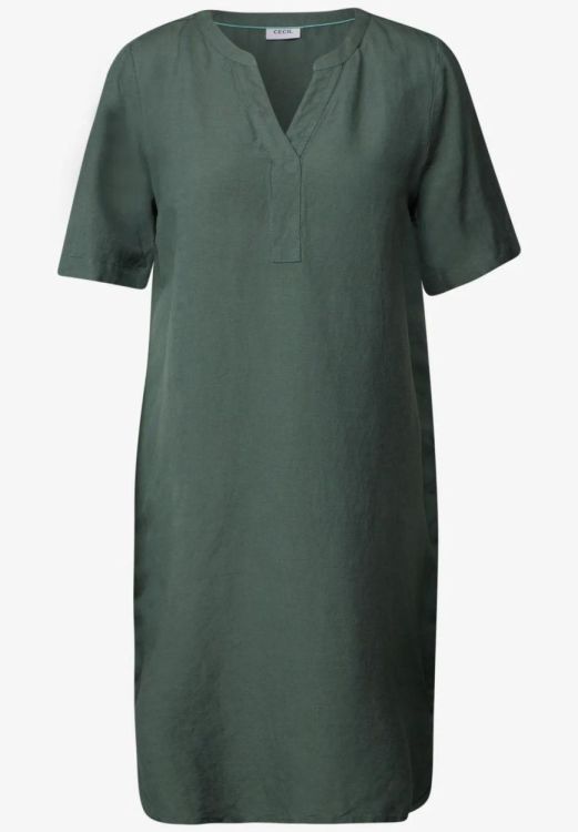 Cecil Solid Split Neck Dress Linen (05.144333/balmy khaki) - WeekendMode