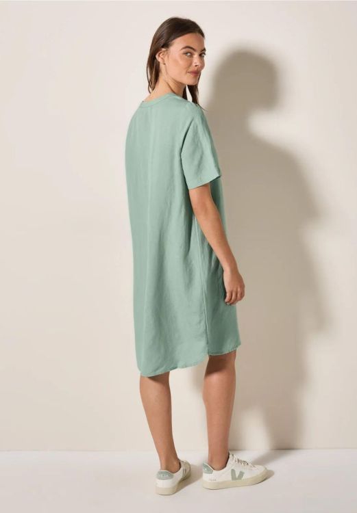 Cecil Solid Split Neck Dress Linen (05.144333/ice sage green) - WeekendMode