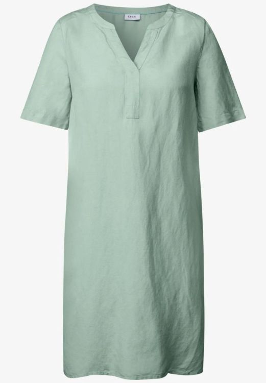 Cecil Solid Split Neck Dress Linen (05.144333/ice sage green) - WeekendMode