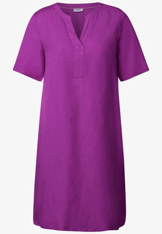 Cecil Solid Split Neck Dress Linen (05.144333/magenta lacquer) - WeekendMode