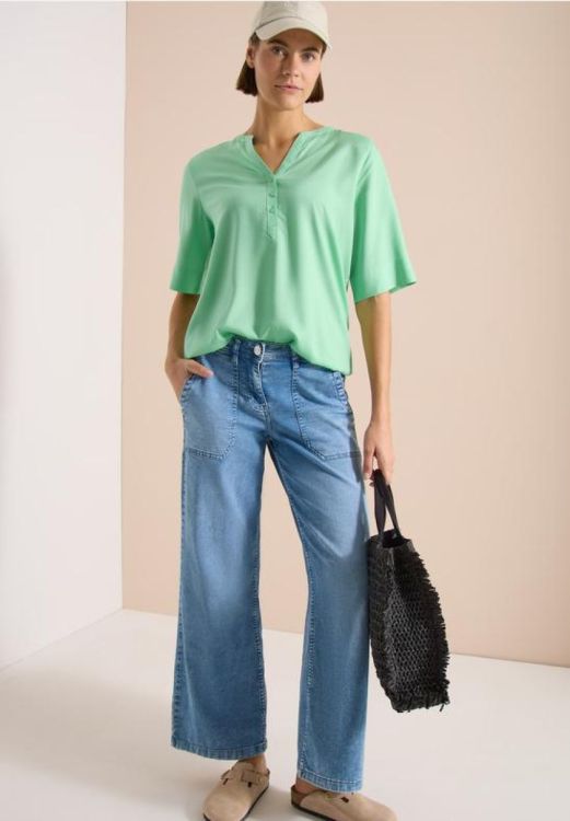 Cecil Solid splitneck blouse (05.346667/juicy lime) - WeekendMode