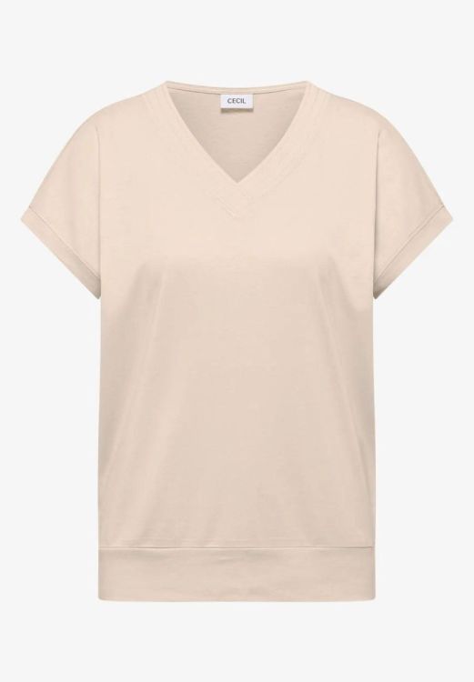 Cecil Solid V-neck shirt (04.325027/pearl beige) - WeekendMode