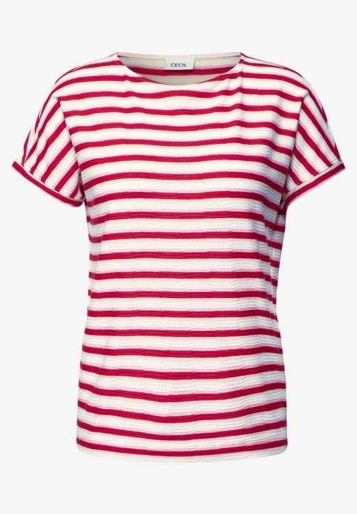 Cecil Stripe Structure T-shirt NOS (06.323558/glazed apple red) - WeekendMode