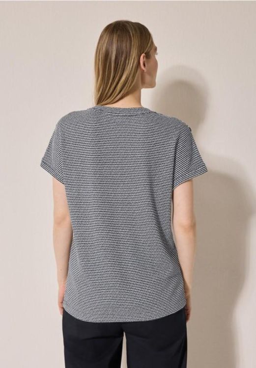 Cecil Striped Crepe Button T-Shirt (04.323122/universal blue) - WeekendMode
