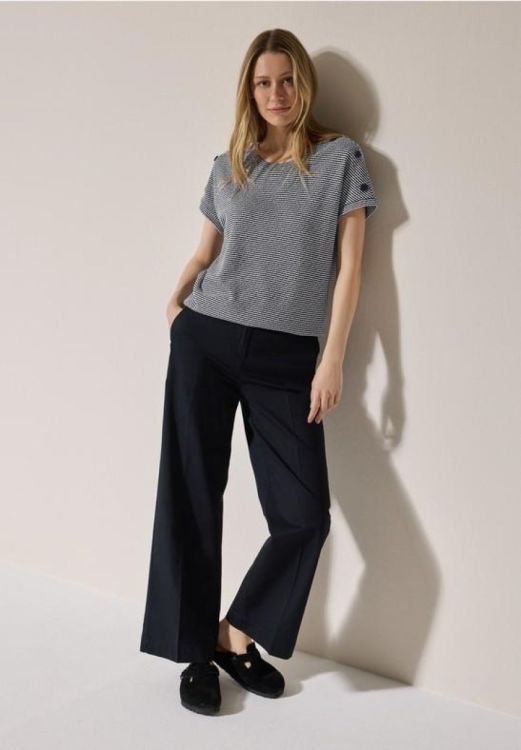Cecil Striped Crepe Button T-Shirt (04.323122/universal blue) - WeekendMode