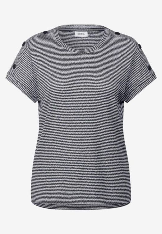 Cecil Striped Crepe Button T-Shirt (04.323122/universal blue) - WeekendMode