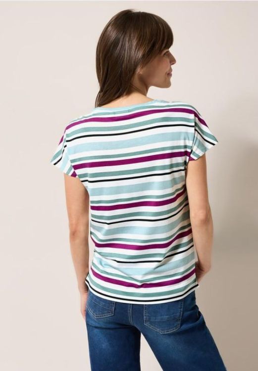 Cecil Striped Deco Shoulder T-Shirt (04.323194/matcha green) - WeekendMode