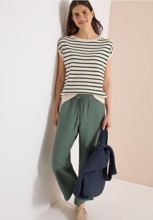 Cecil Striped linen look shirt (05.303865/palm breeze green) - WeekendMode