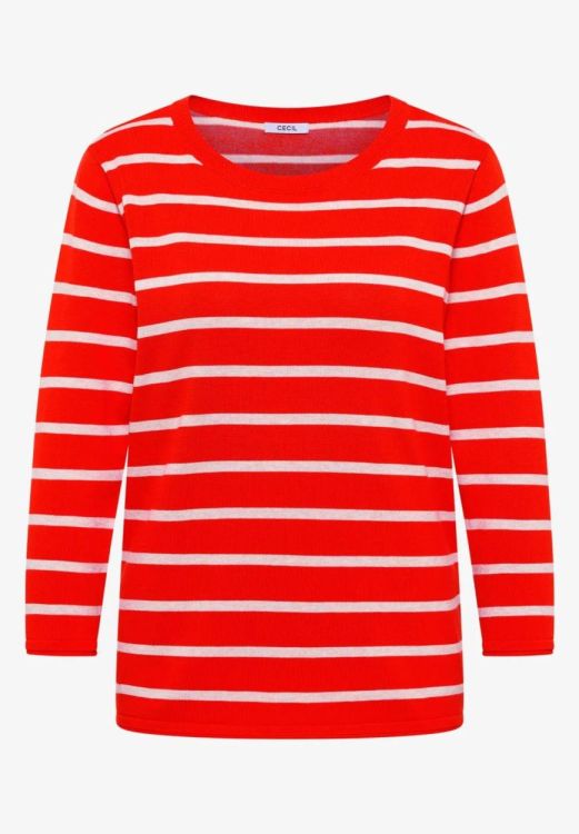 Cecil Striped Roundneck Sweater (02.303640/cherry tomato orange) - WeekendMode