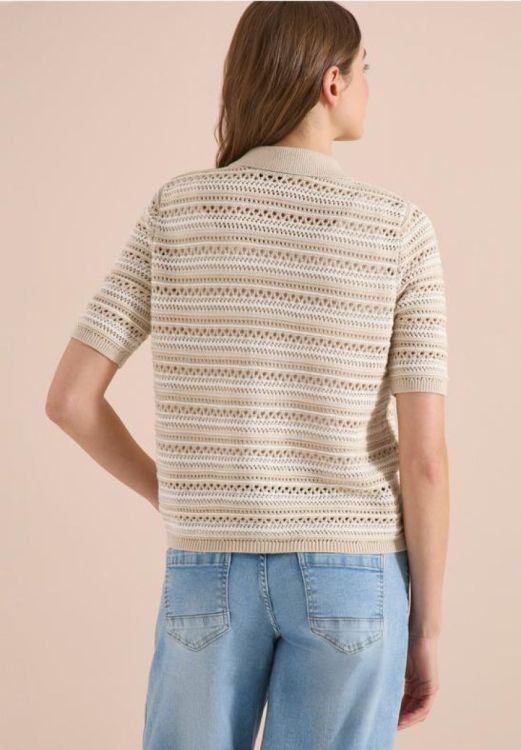 Cecil Structure stripe polo cardigan (06.254136/27472 grain beige) - WeekendMode