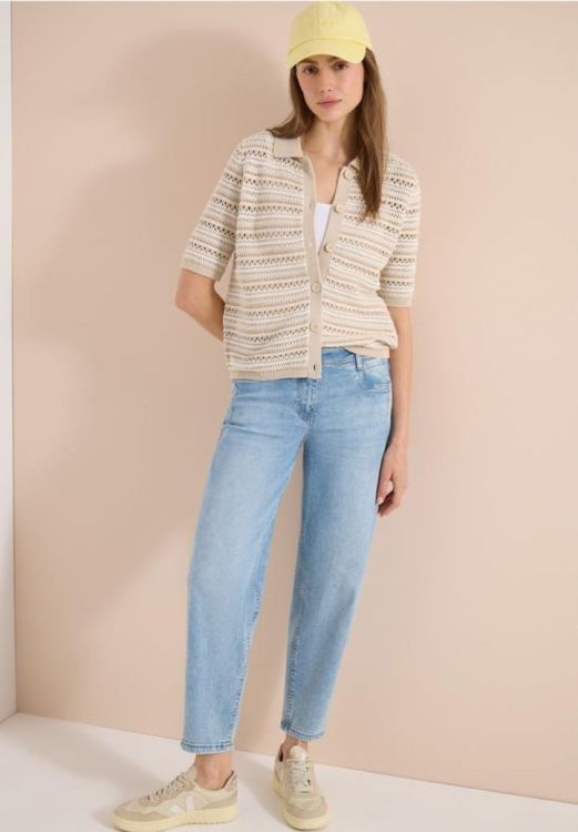 Cecil Structure stripe polo cardigan (06.254136/27472 grain beige) - WeekendMode