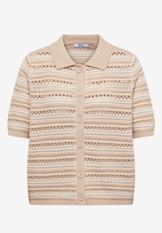 Cecil Structure stripe polo cardigan (06.254136/27472 grain beige) - WeekendMode