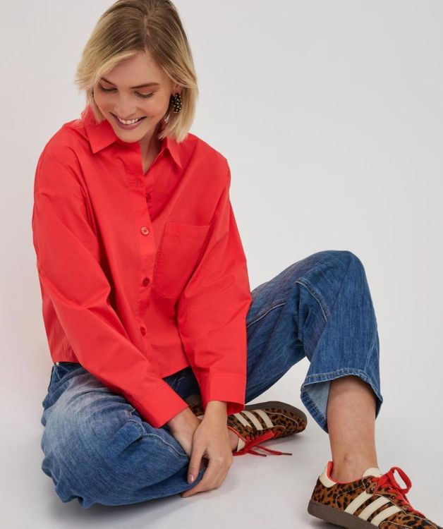 Esqualo Blouse cropped folded cuff (SP26.10016/Chili Red) - WeekendMode