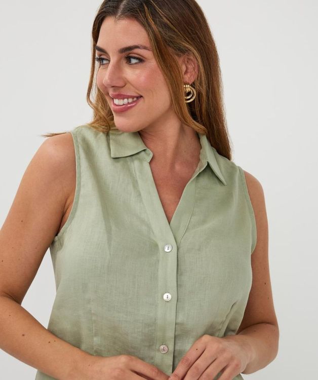 Esqualo Blouse slv/less linen (HS26.28226/Soft Green) - WeekendMode