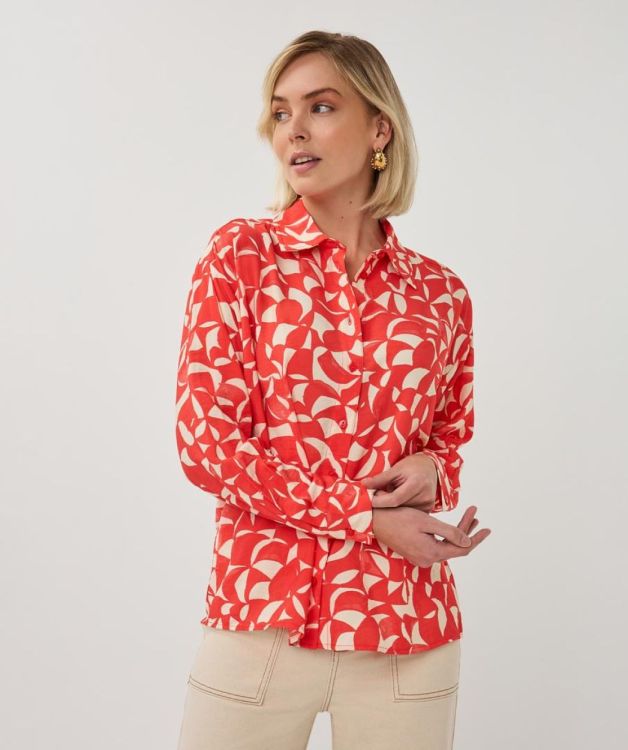 Esqualo Blouse wide Scarlet graphic (SP26.14004/Print) - WeekendMode